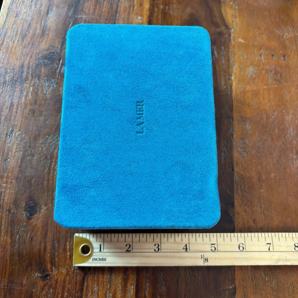 La‎ Mer Teal Blue Velvet Luxury Jewelry Skincare Storage Box Case Hinged Lid